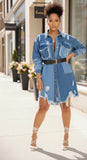 Plus Size Denim Shacket Distressed