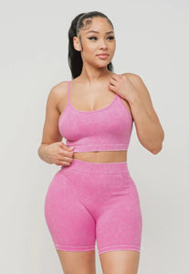 Ribbed Pink Shorts 2Pc. Sets