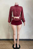 Burgundy Acid Wash Bubble Skirt Set