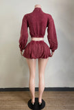 Burgundy Acid Wash Bubble Skirt Set