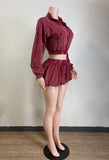 Burgundy Acid Wash Bubble Skirt Set