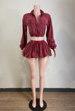 Burgundy Acid Wash Bubble Skirt Set