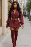 Burgundy Acid Wash Bubble Skirt Set