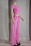 Pink Acid Wash Contour Crop Set