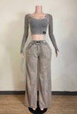 Acid Wash Ribbed Pant Set Long Sleeve