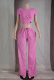 Pink Acid Wash Contour Crop Set
