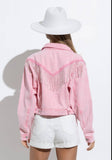 Rhinestone Fringe Pink Denim Jacket - SlayBasics 