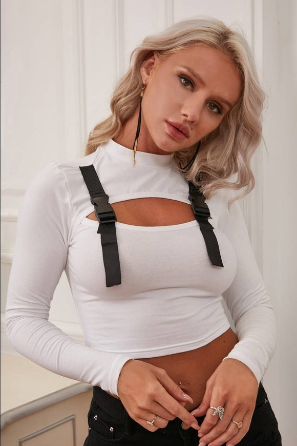 Cut Out Crop Top With Buckles - SlayBasics 